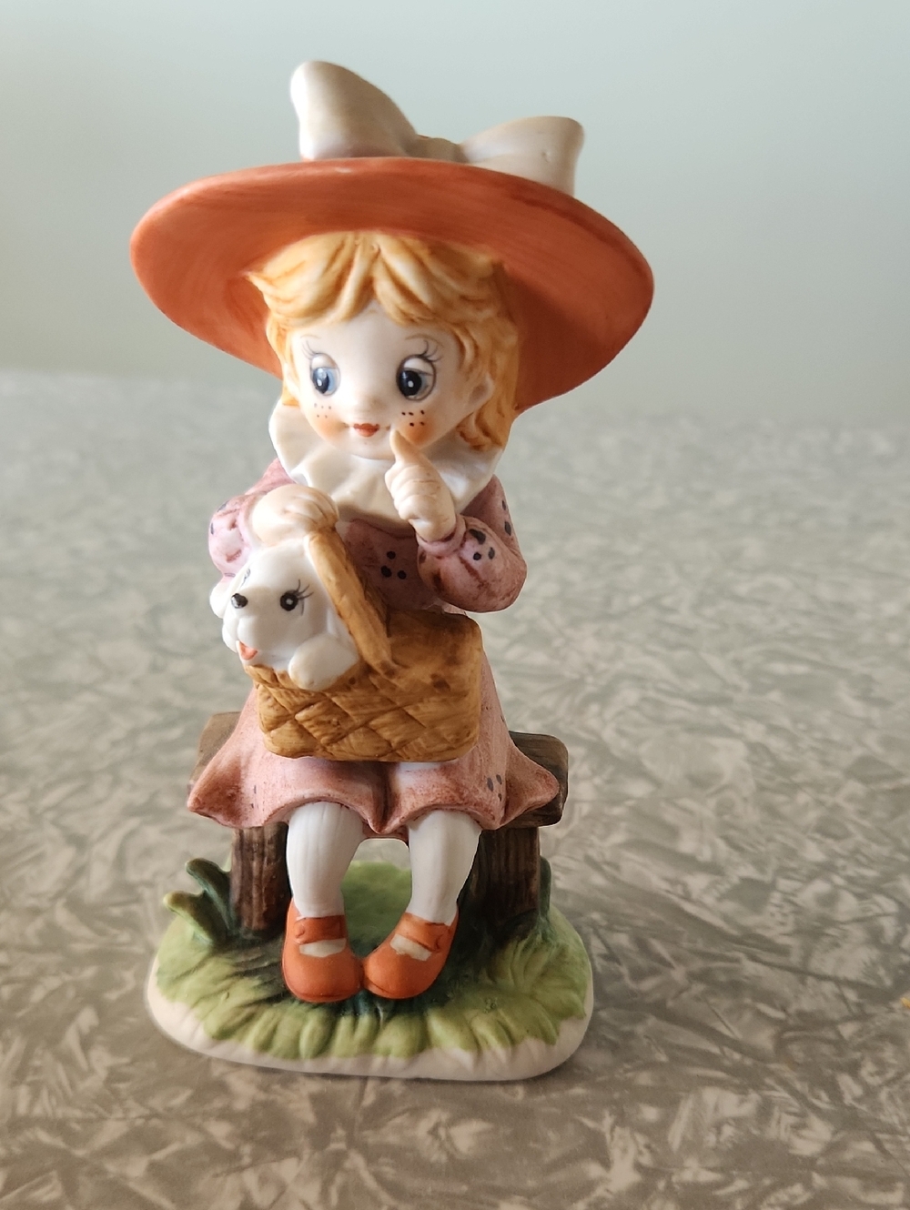 Source Unknown Pink and Orange Girl Figurine with Puppy